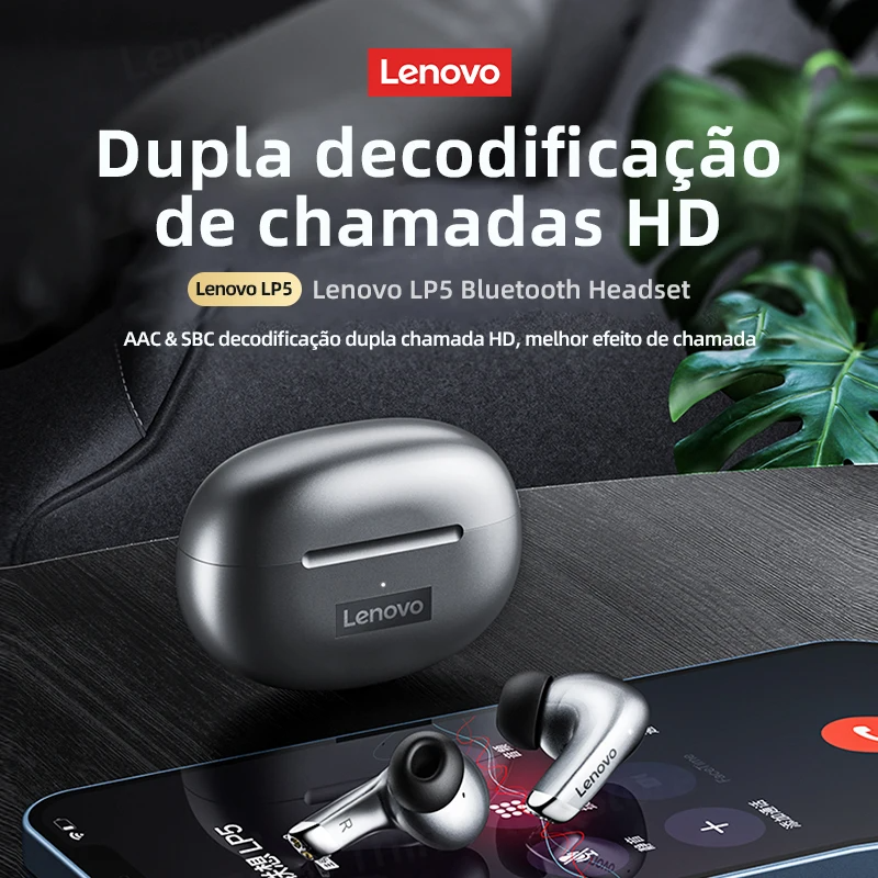 Fone de Ouvido Sem Fio Lenovo LP5 - Earbuds Pro