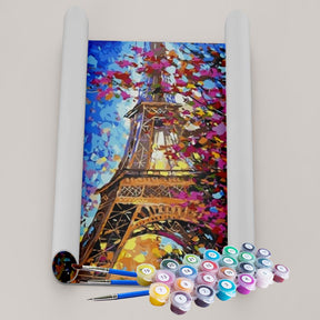 Kit Pintura Numerada Terapêutica -  A Torre Eiffel e as Flores