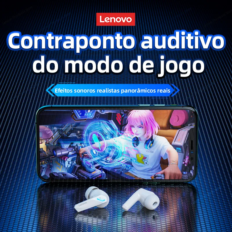 Fone de Ouvido sem Fio Lenovo GM2 Pro Bluetooth V5.3 - Especialmente para Jogos