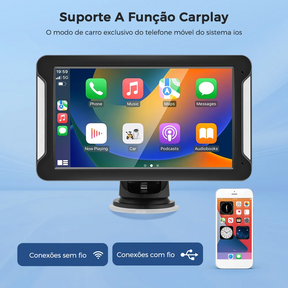 Tela Multimídia Universal Portátil - CarPlay Pro 7 + 🎁 Câmera de Ré