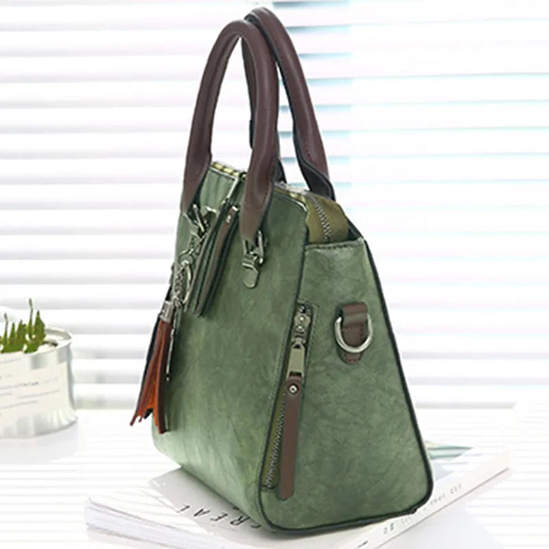 Bolsa Feminina Tote Crossbody em Couro- Vintage Verde