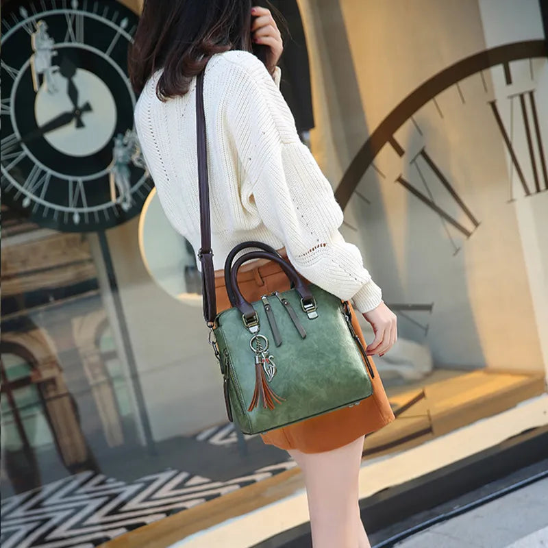 Bolsa Feminina Tote Crossbody em Couro- Vintage Verde