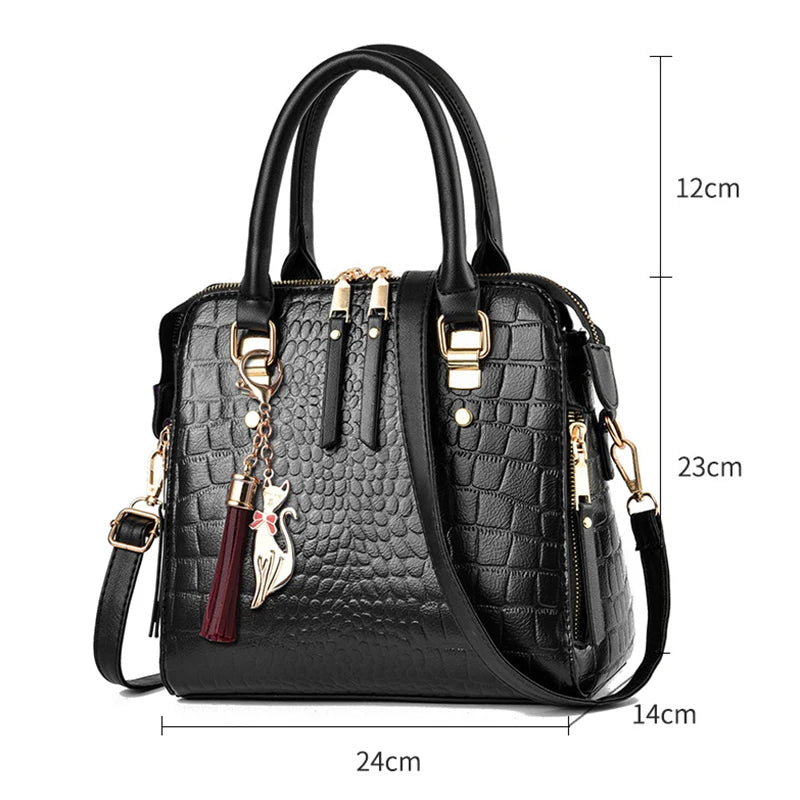 Bolsa de Ombro em Couro com Design de Crocodilo - Elegância Croco Tassel