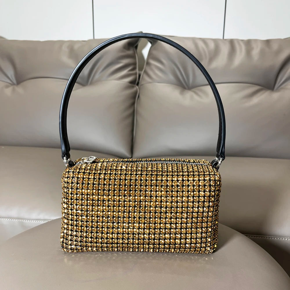 Bolsa de Mão com Strass e Brilho Prateado - Glamour Cristalino