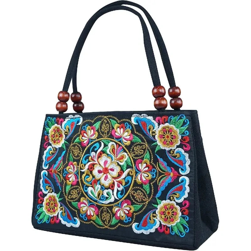 Bolsa de Ombro Bordada à Mão - Mosaico Floral