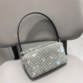 Bolsa de Mão com Strass e Brilho Prateado - Glamour Cristalino