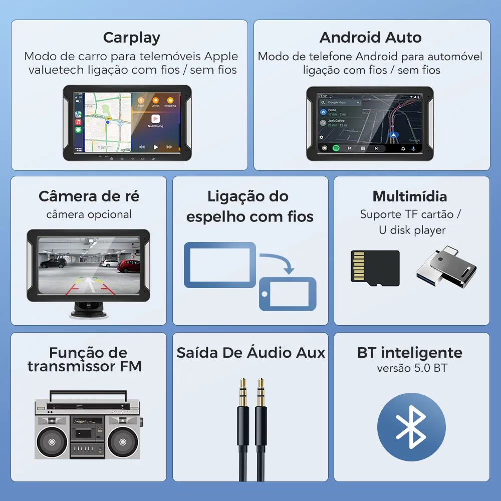 Tela Multimídia Universal Portátil - CarPlay Pro 7 + 🎁 Câmera de Ré